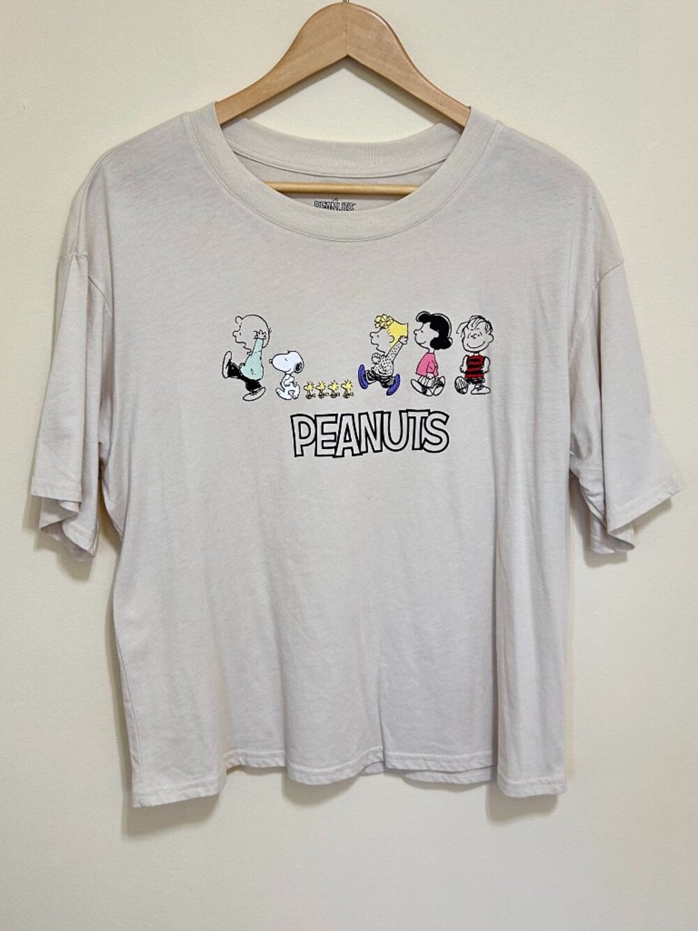 PEANUTS Short Sleeve T-Shirt with Graphic Cream Size L